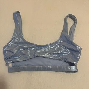 Blue Shiny Swimsuit top with cut out